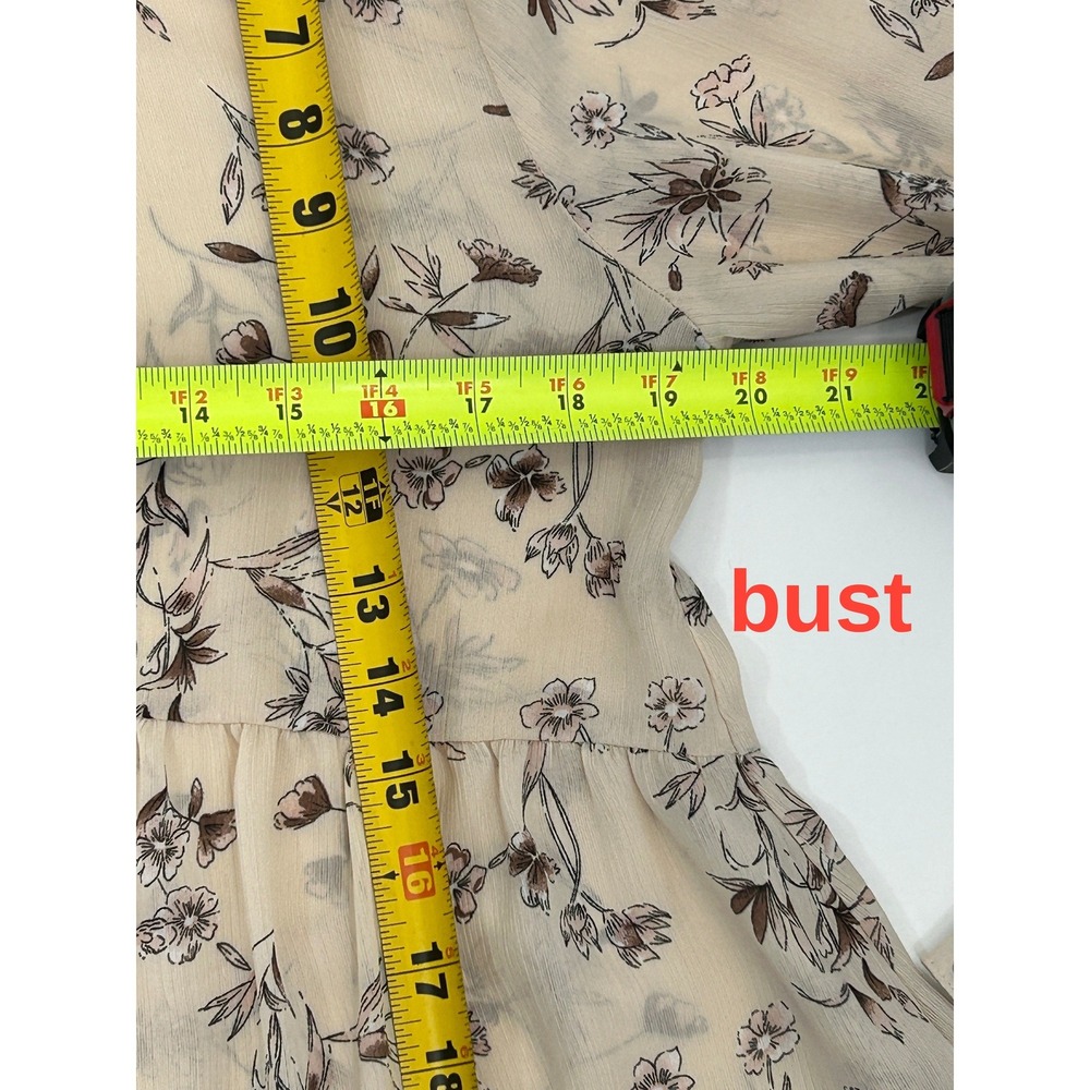 See And Be Seen Womens Cream Floral Long Sleeve Button Front Babydoll Top Size M - Picture 10 of 12